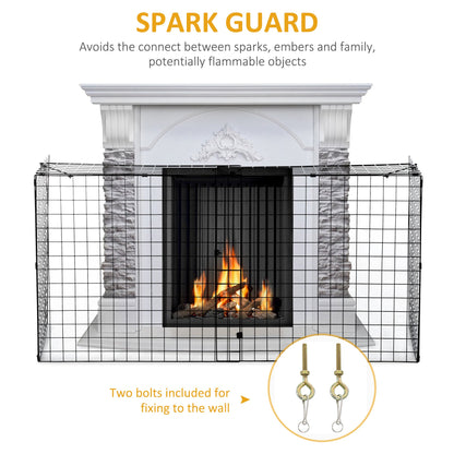 HOMCOM Extendable Fire Guard Screen, Freestanding Fire Screen Spark Guard, Folding Fireplace Cover, Wire Mesh, 81.5-160cm, Black