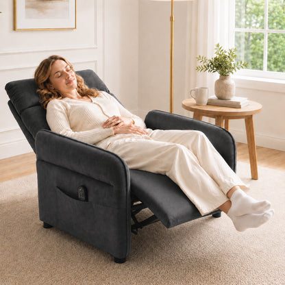 HOMCOM Recliner Armchair, Push Back Recliner Chair with Massage & Heat, Adjustable Armrests, Dual Side Pockets, Dark Grey
