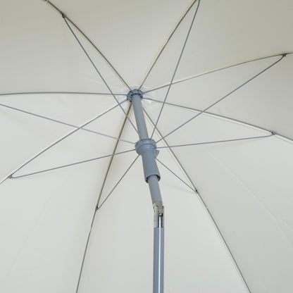 Outsunny 2,2 m Parasol plażowy, przenośny parasol z funkcją pochylania, osłona przeciwsłoneczna na zewnątrz z 8 żebrami do ogrodu, basenu i patio, kremowo-biały