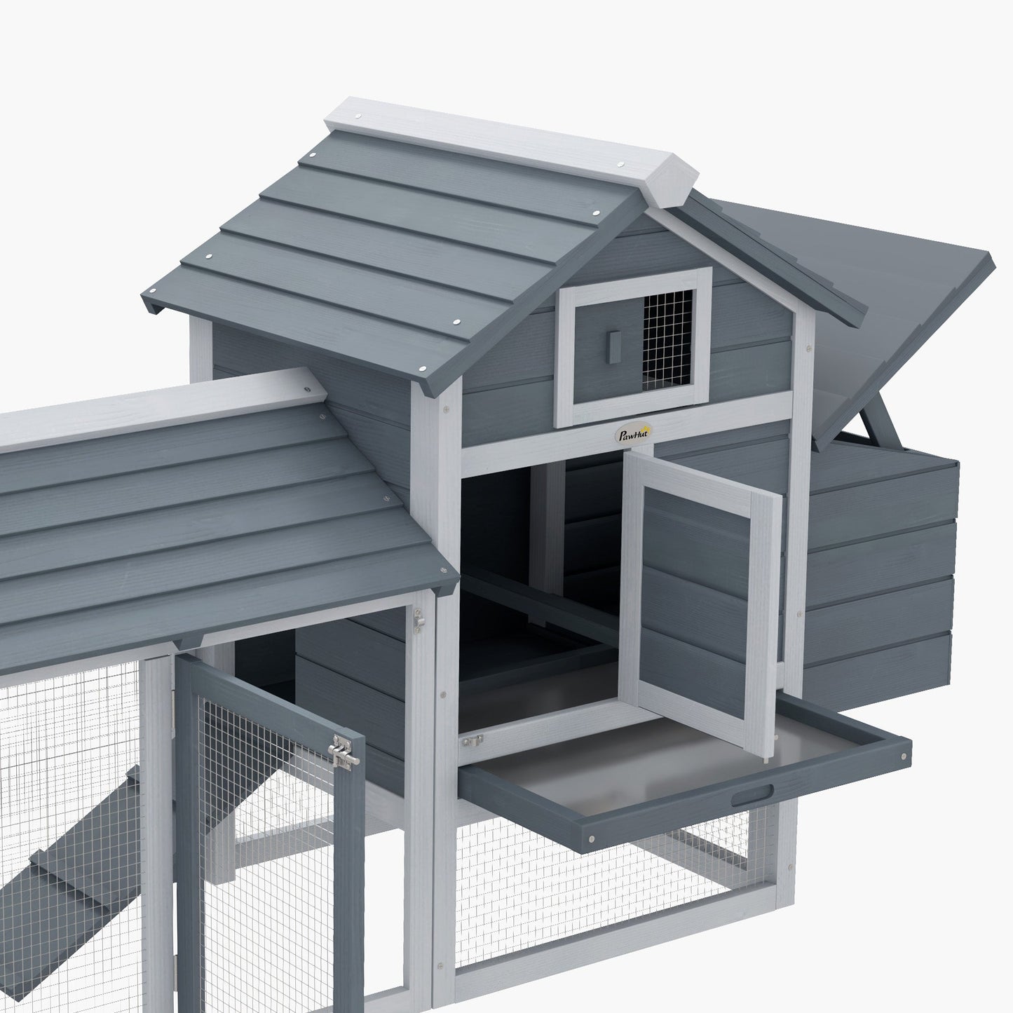 PawHut Small Chicken Coop with Run Hen House Poultry Coops Cages Nesting Box Grey 150.5 x 54 x 87cm