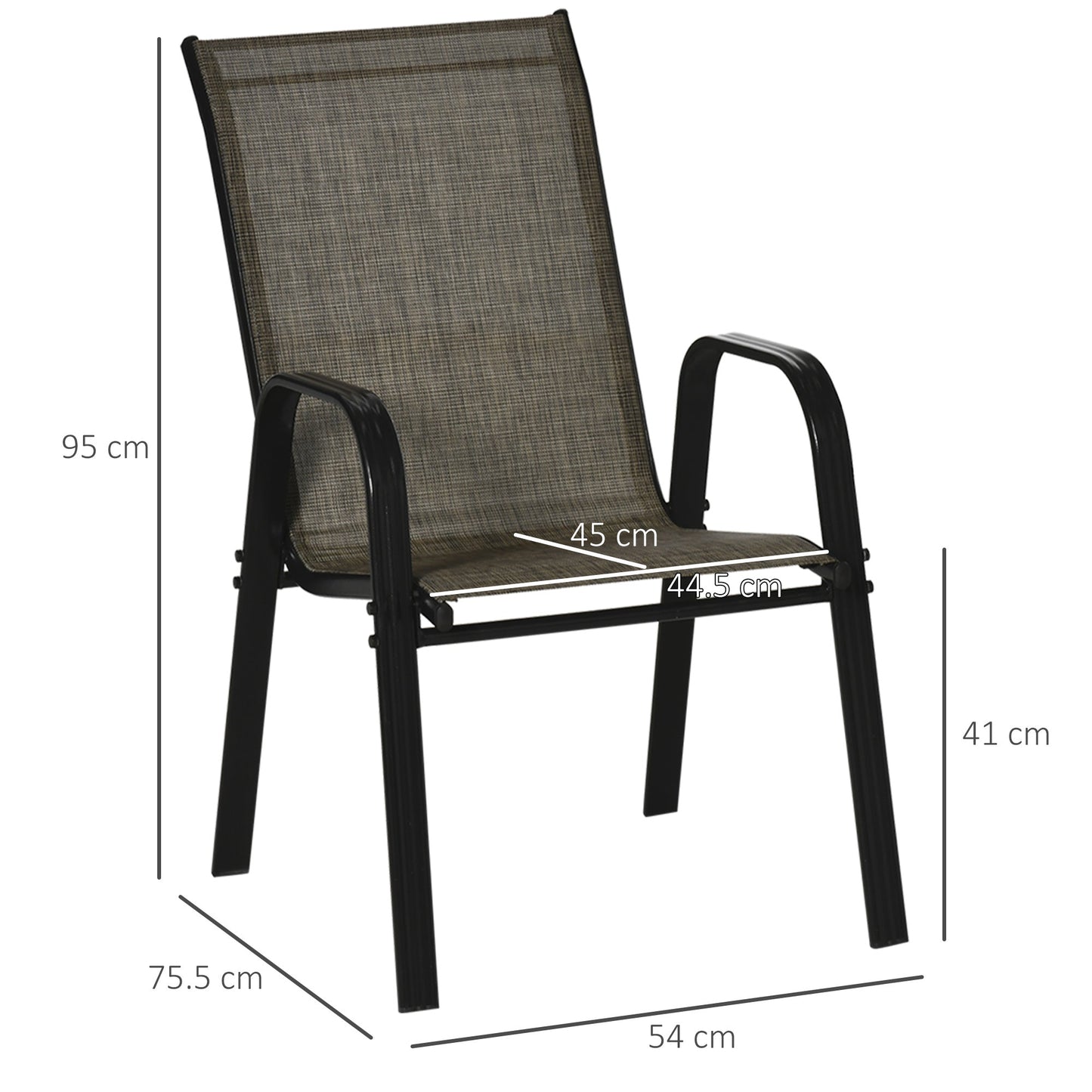 Outsunny 4 Piece Stackable Outdoor Garden Dining Chairs with High Backrest and Armrest, Breathable Mesh Fabric, Mixed Brown