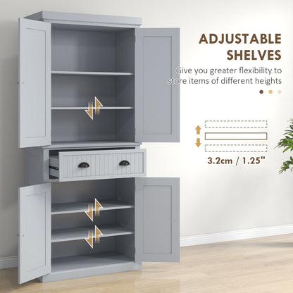 Retro Style Traditional Kitchen Cupboard Freestanding Storage Cabinet with Drawer, Doors and Adjustable Shelves, Grey