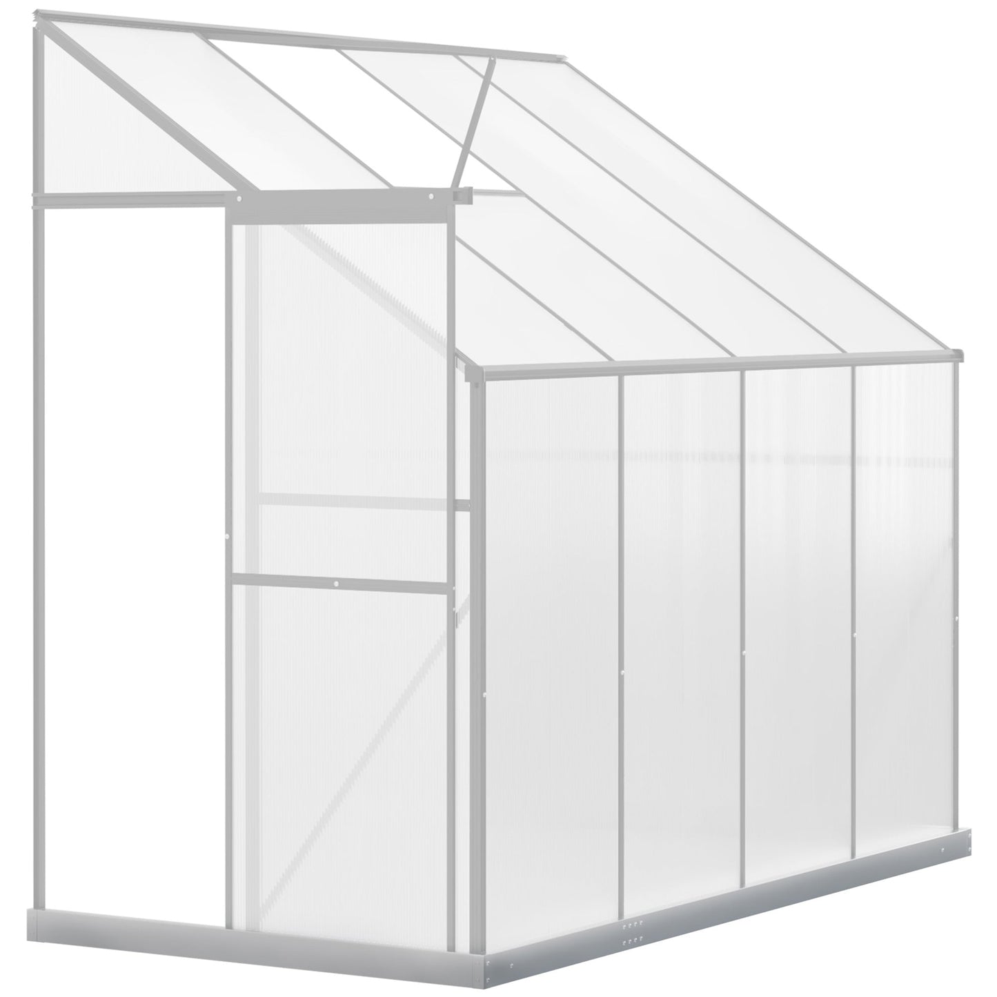 Outsunny 8 x 4ft Walk-In Lean to Greenhouse Garden Heavy Duty Aluminium Polycarbonate Green House with Roof Vent for Plants Herbs Vegetables, Silver