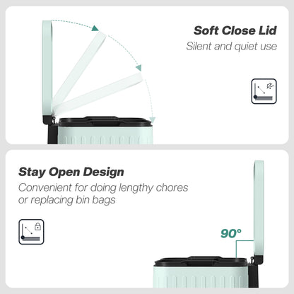 HOMCOM 40L Dual Compartment Rubbish Bin, with Soft-Close Lid - Green