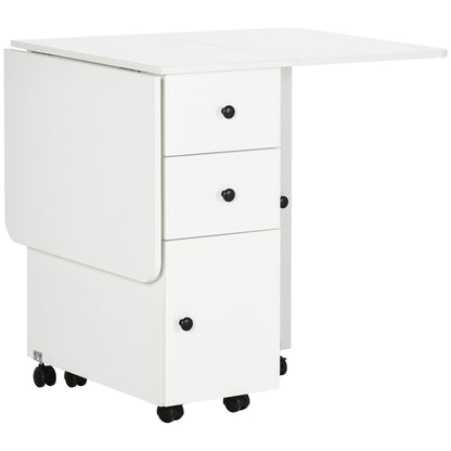 HOMCOM Multi-Storage Six-Person Drop Leaf Dining Table - White