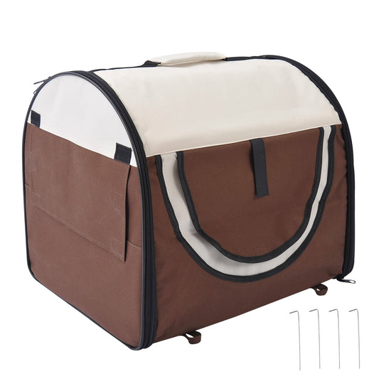 Pawhut Pet Carrier للطي القط الناقل الكلب حقيبة النسيج لينة الحيوانات الأليفة قفص، 46 × 36 × 41 سم، البني