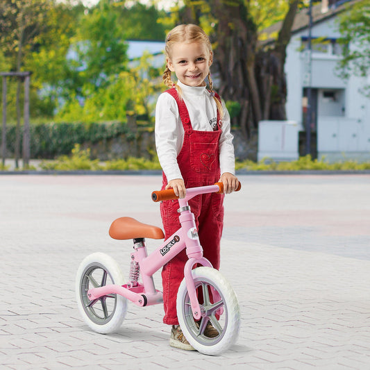 HOMCOM 12" Rowerek biegowy dla dzieci bez pedałów Rower z regulowanym siedzeniem i oponami EVA Rower treningowy dla maluchów z amortyzatorem 2-5 lat Prezent dla chłopców i dziewcząt Różowy