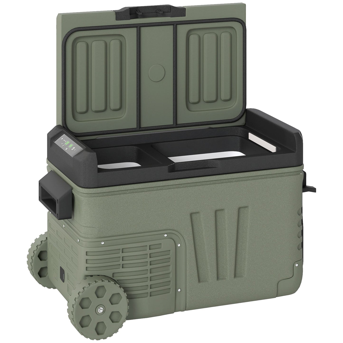 Outsunny 33L Car Fridge Freezer Dual Zone, Portable Camping Fridge 12V/24V DC & 100-240V AC, Electric Cool Box -20√¢‚Äû∆í-20√¢‚Äû∆í with Wheels and LED Light, for Travel, RV, Road Trip, Picnic [Energy Class E]