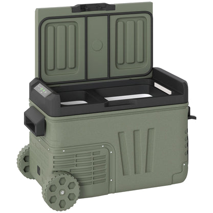 Outsunny 33L Car Fridge Freezer Dual Zone, Portable Camping Fridge 12V/24V DC & 100-240V AC, Electric Cool Box -20√¢‚Äû∆í-20√¢‚Äû∆í with Wheels and LED Light, for Travel, RV, Road Trip, Picnic [Energy Class E]