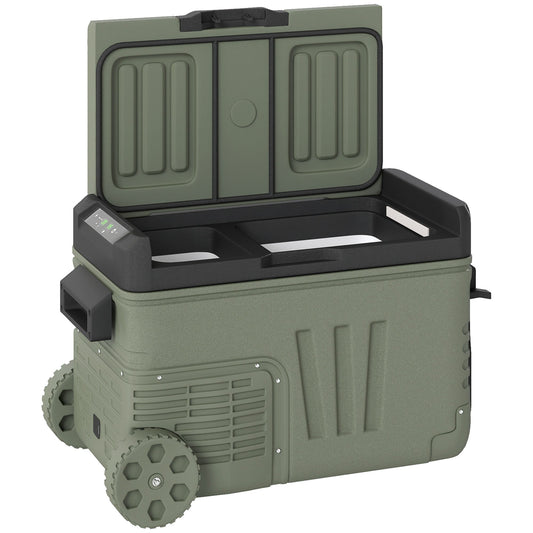 Outsunny 33L Car Fridge Freezer Dual Zone, Portable Camping Fridge 12V/24V DC & 100-240V AC, Electric Cool Box -20√¢‚Äû∆í-20√¢‚Äû∆í with Wheels and LED Light, for Travel, RV, Road Trip, Picnic [Energy Class E]