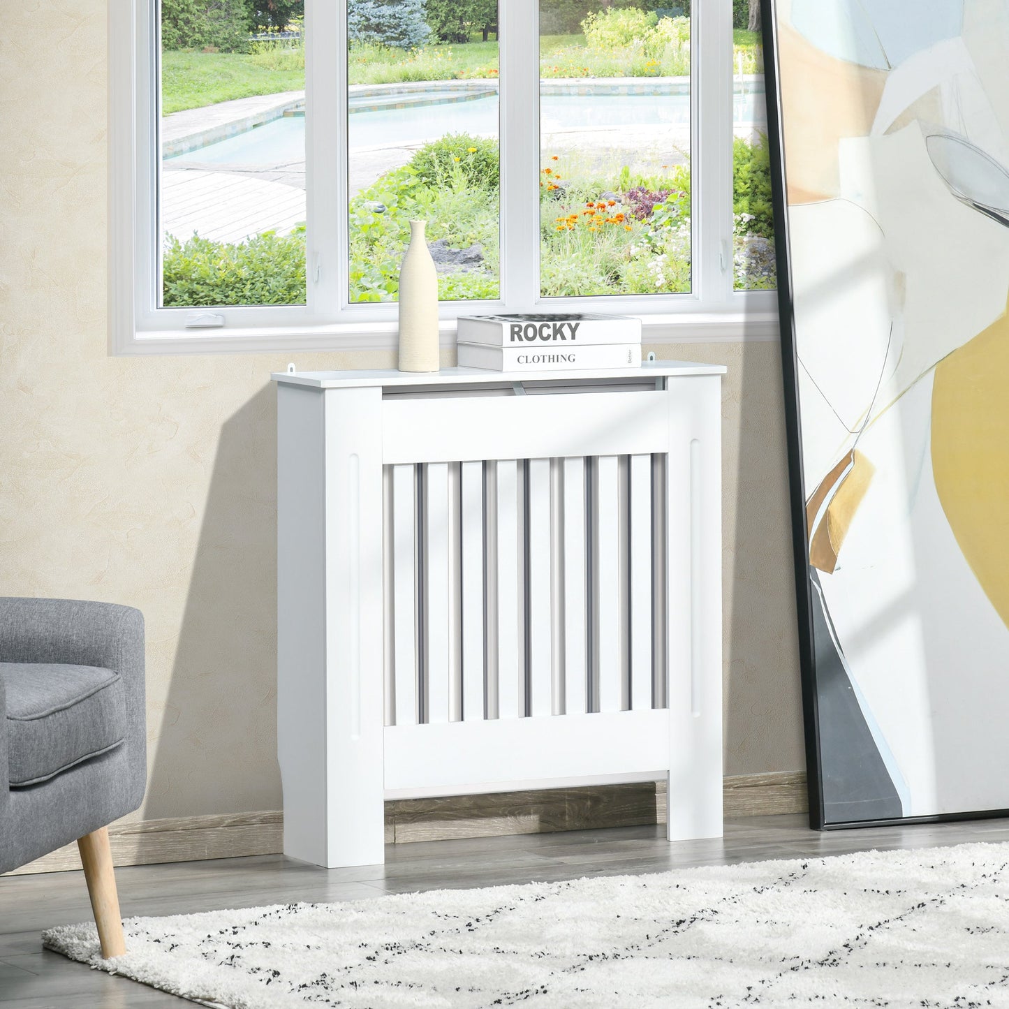 HOMCOM MDF Osłona grzejnika Drewniana szafka Półka Domowe biuro Pionowy otwór wentylacyjny Biały 78L x 19W x 81H