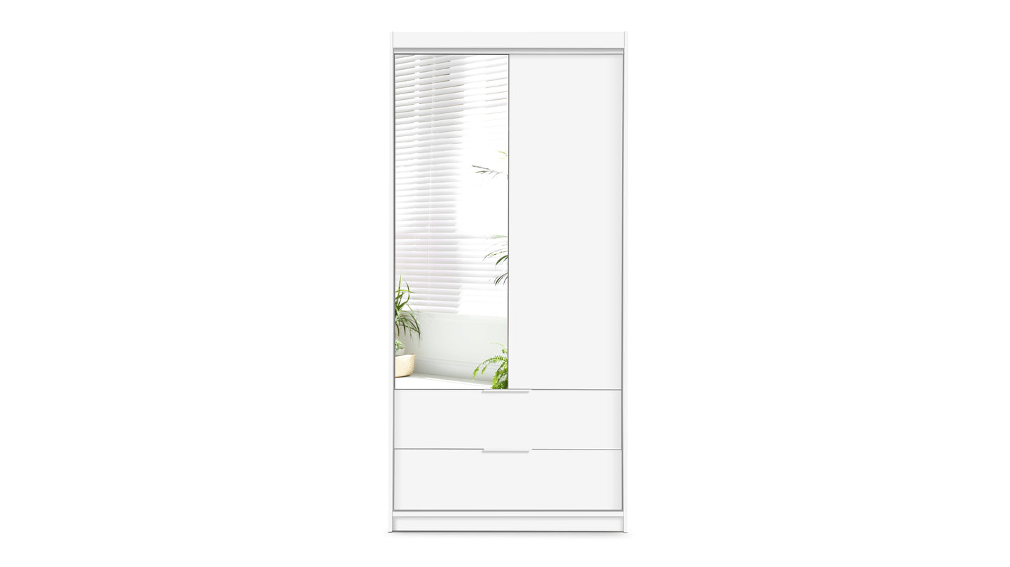 White Mirrored Hinged Door Wardrobe 103cm –  HARTLEY