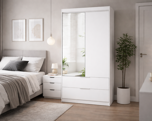 White Mirrored Hinged Door Wardrobe 103cm –  HARTLEY