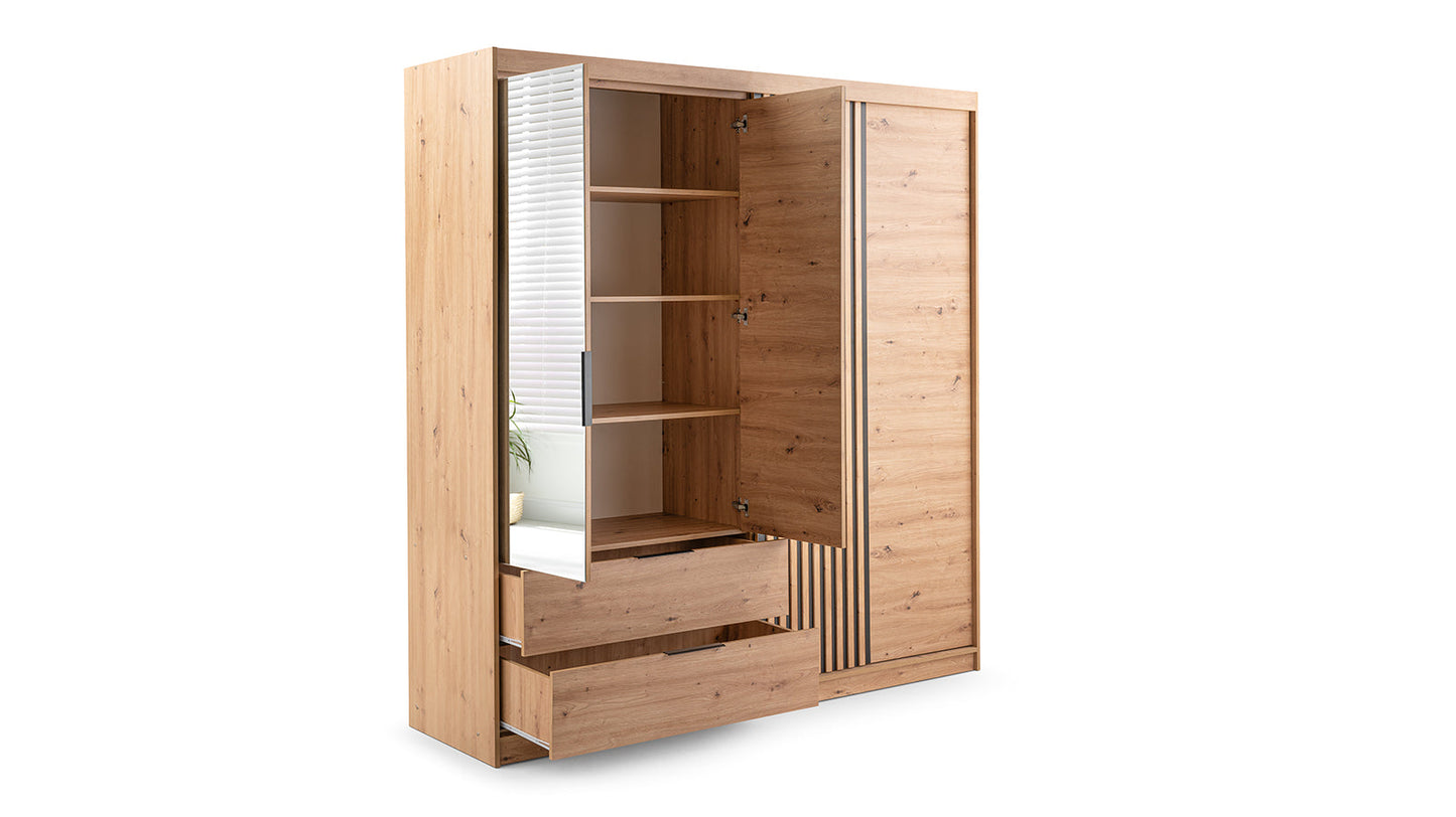 Oak Artisan Mirrored Hinged Sliding Door Wardrobe 203cm –  HARTLEY