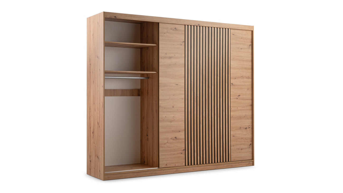 Oak Artisan Mirrored Hinged Sliding Door Wardrobe 250cm –  HARTLEY
