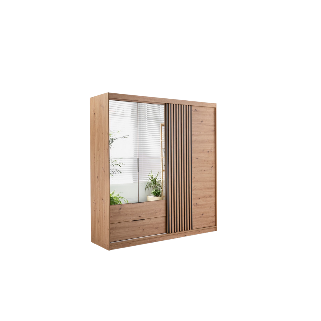 Oak Artisan Mirrored Hinged Sliding Door Wardrobe 203cm –  HARTLEY