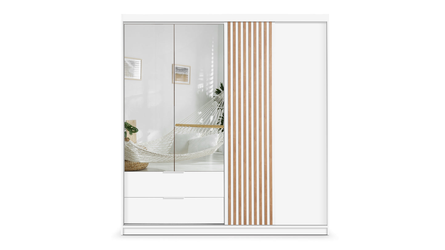 White Mirrored Hinged Sliding Door Wardrobe 203cm –  HARTLEY