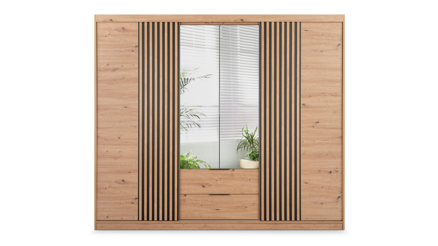 Oak Artisan Mirrored Hinged Sliding Door Wardrobe 250cm –  HARTLEY
