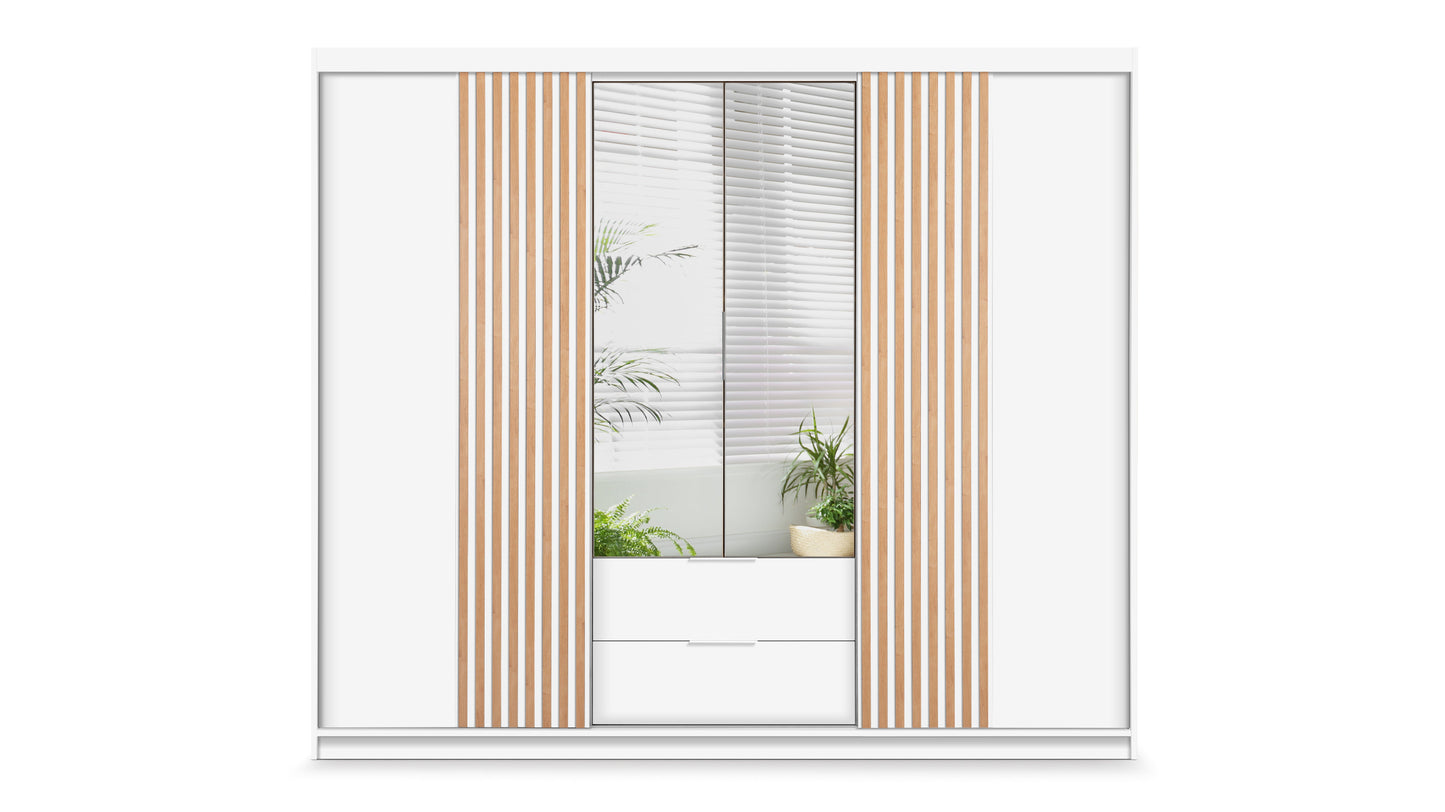 White Mirrored Hinged Sliding Door Wardrobe 250cm –  HARTLEY