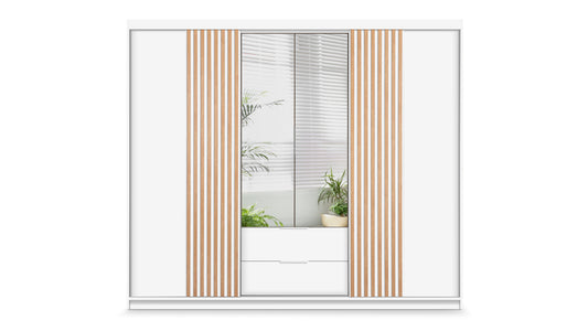 White Mirrored Hinged Sliding Door Wardrobe 250cm –  HARTLEY