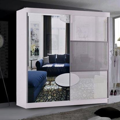 Manhattan White High Gloss Sliding Door Wardrobe - 120cm,150cm and 200cm