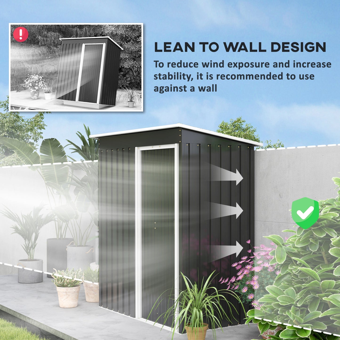 Outsunny 5 x 3ft Garden Storage Shed z przesuwanymi drzwiami i skośnym dachem Outdoor Equipment Tool, czarny