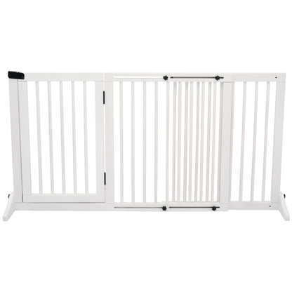 PawHut Pet Gate Freestanding Length Adjustable Wooden Indoor Dog Barrier Fence Safety Gate with Lockable Door 3 Panels White