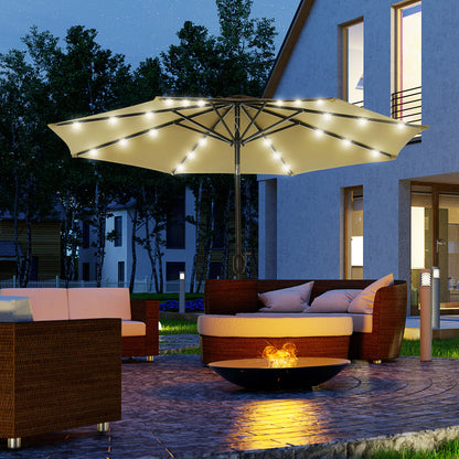 Outsunny 2.7m Patio Garden Umbrella Outdoor Parasol with Tilt Crank and 24 LEDs Lights (Brown)