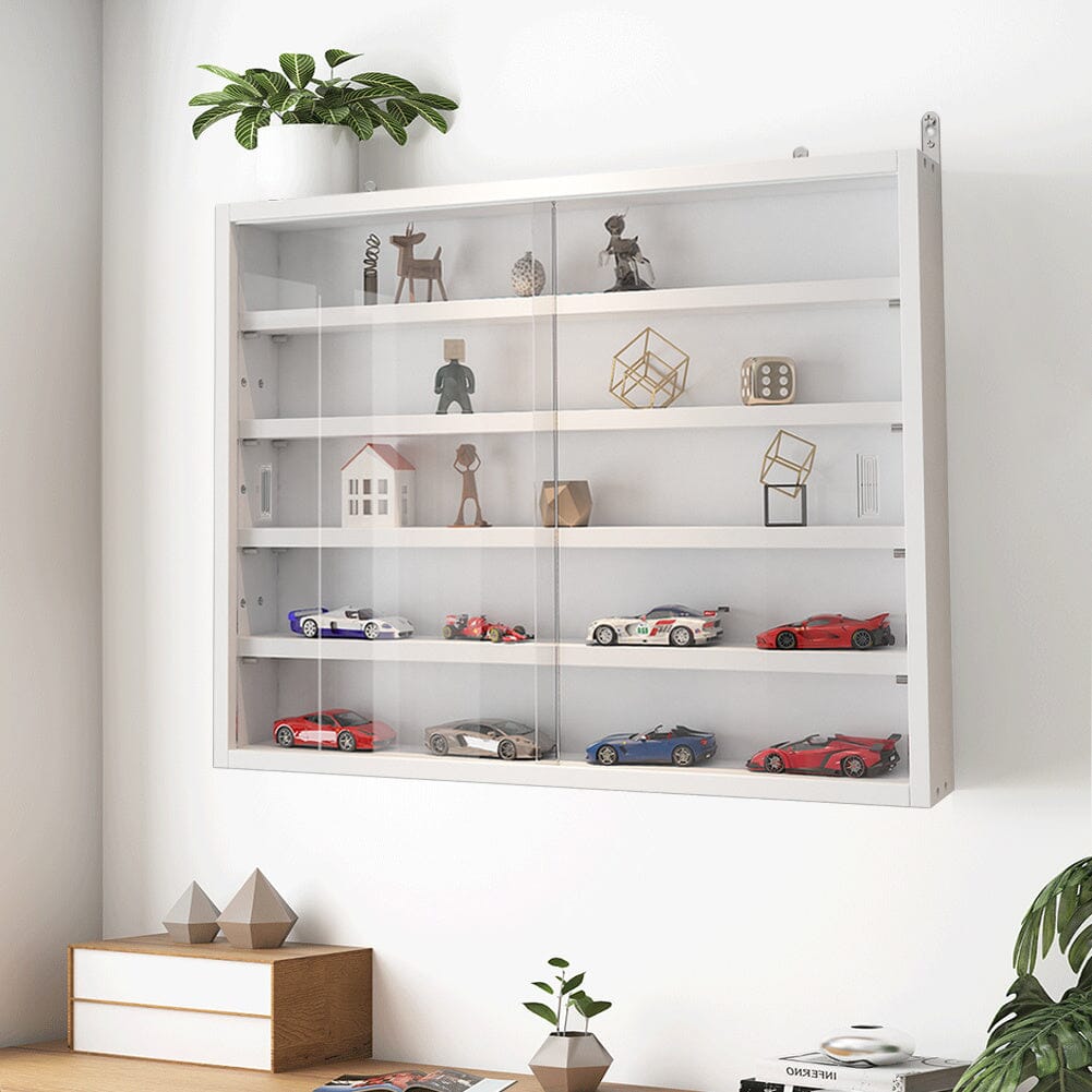 White Wall-Mounted Display Cabinet with Acrylic Front