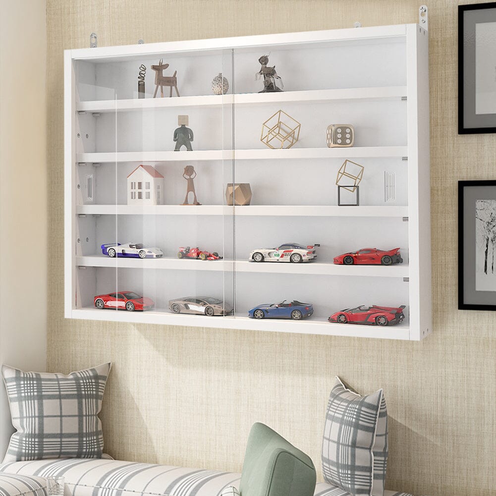 White Wall-Mounted Display Cabinet with Acrylic Front