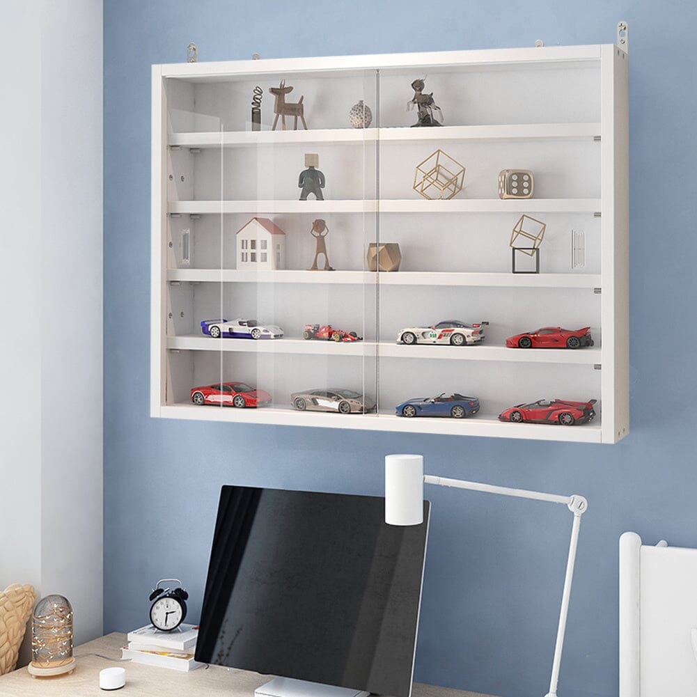 White Wall-Mounted Display Cabinet with Acrylic Front