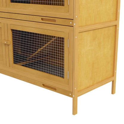 PawHut Double Decker Rabbit Hutch 2 Tier Guinea Pig House Klatka zewnętrzna dla królików z wysuwaną tacką, 97 x 44 x 91 cm, żółta