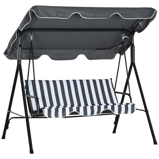 Outsunny 3 Seater Garden Swing Chair, Outdoor Swing Chair with Adjustable Canopy, Mental Frame & Cushions, Grey