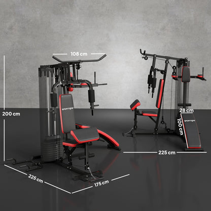 SPORTNOW Multi Gym Workout Station, Weight Machine with 65kg Weight Stack, Sit Up Bench, Push Up Stand, Dip Station