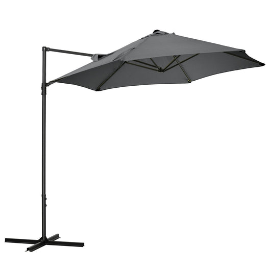 Outsunny 2,5M parasol ogrodowy, parasol tarasowy Roma Offset, wiszący, z baldachimem przeciwsłonecznym, z obrotem 360° i podstawą krzyżową, ciemnoszary