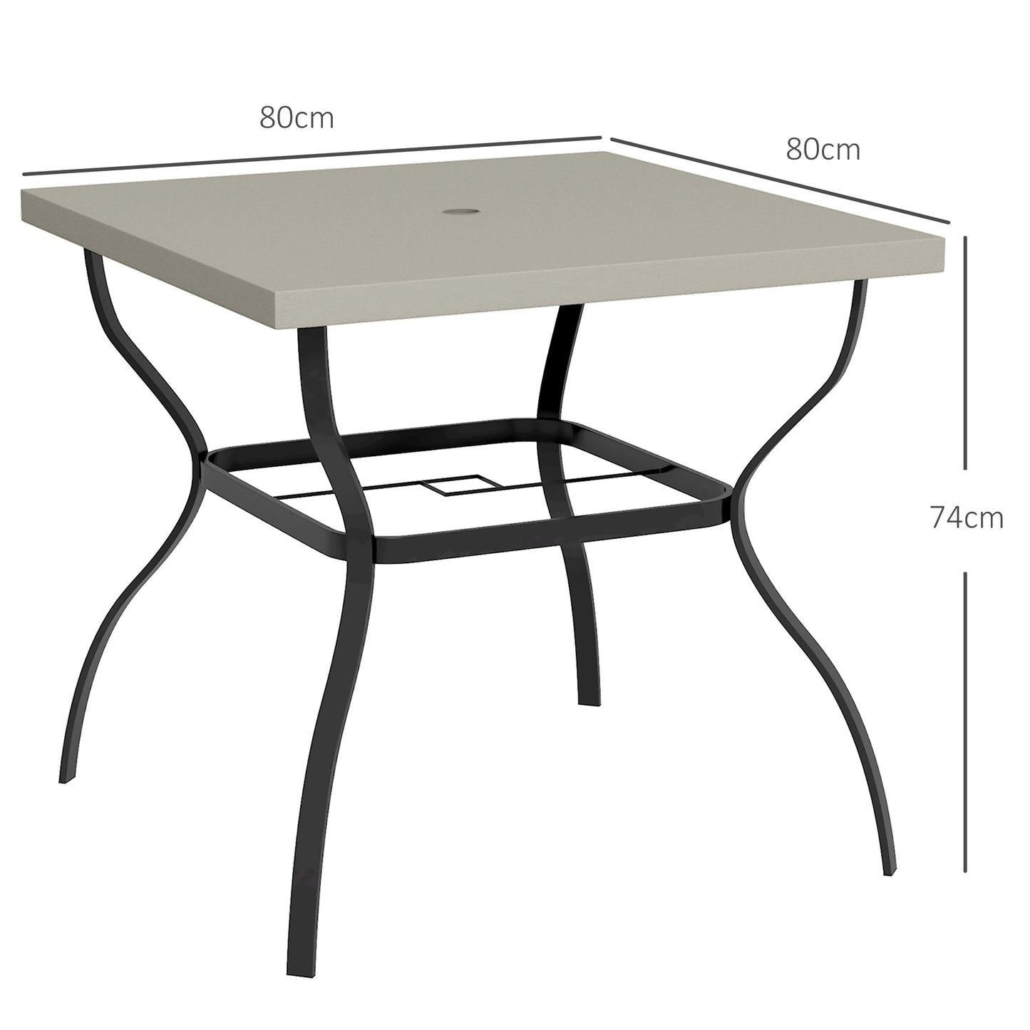 Outsunny Four-Seater Steel Garden Table, with Parasol Hole - Grey/Black