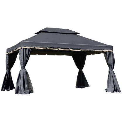 Outsunny 3 x 4m Aluminium GardenÂ Gazebo, Marquee Canopy Shelter Pavilion Party Tent with Nets and Curtains for Garden and Deck, Black
