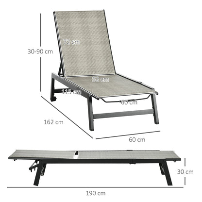 كراسي استلقاء للتشمس من Outsunny Outdoor PE Rattan، كرسي استرخاء للفناء من الخيزران مع مسند ظهر بخمسة أوضاع، عجلات لغرفة الشمس، الحديقة، بجانب حمام السباحة، أسود