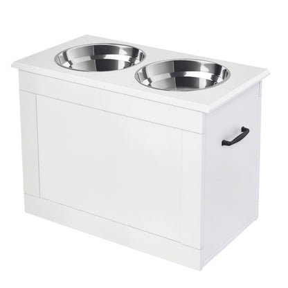 PawHut Raised Dog Bowls, with Storage, Two Stainless Steel Bowls, Elevated Base - White