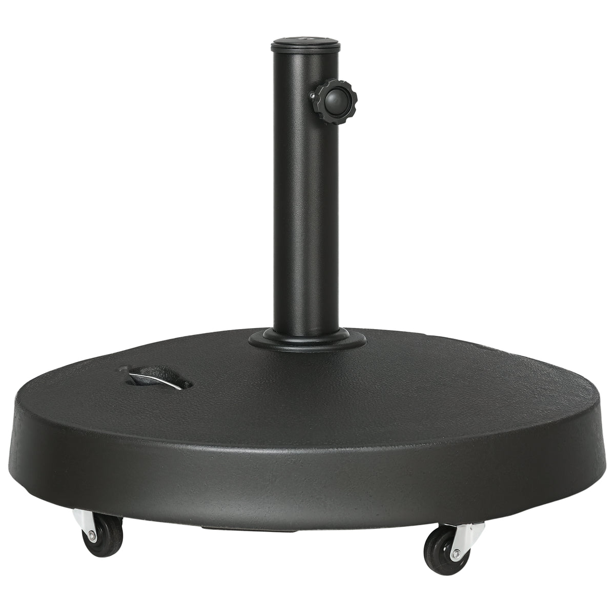 Outsunny 25kg Resin Garden Parasol Base with Wheels and Retractable Handles, Round Outdoor Market Umbrella Stand Weight for Poles of Φ38mm to Φ48mm, Black