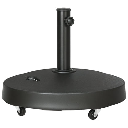 Outsunny 25kg Resin Garden Parasol Base with Wheels and Retractable Handles, Round Outdoor Market Umbrella Stand Weight for Poles of Φ38mm to Φ48mm, Black