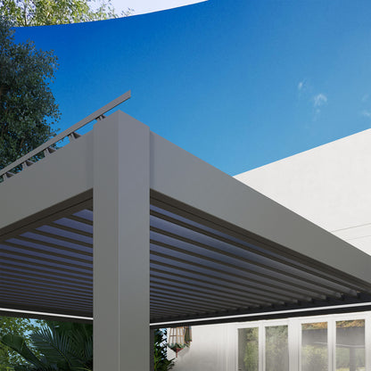 Outsunny 3 x 3(m) Elektryczna pergola żaluzjowa z oświetleniem LED, aluminiowa pergola z twardym dachem i pilotem, regulowany dach i system odwodnienia, wodoodporna i odporna na promieniowanie UV