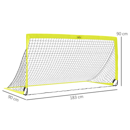 HOMCOM Set of 2 Football Goal Net 6 x 3 ft Foldable Outdoor Sport Training Teens Adults Football with Carrying Bag Yellow