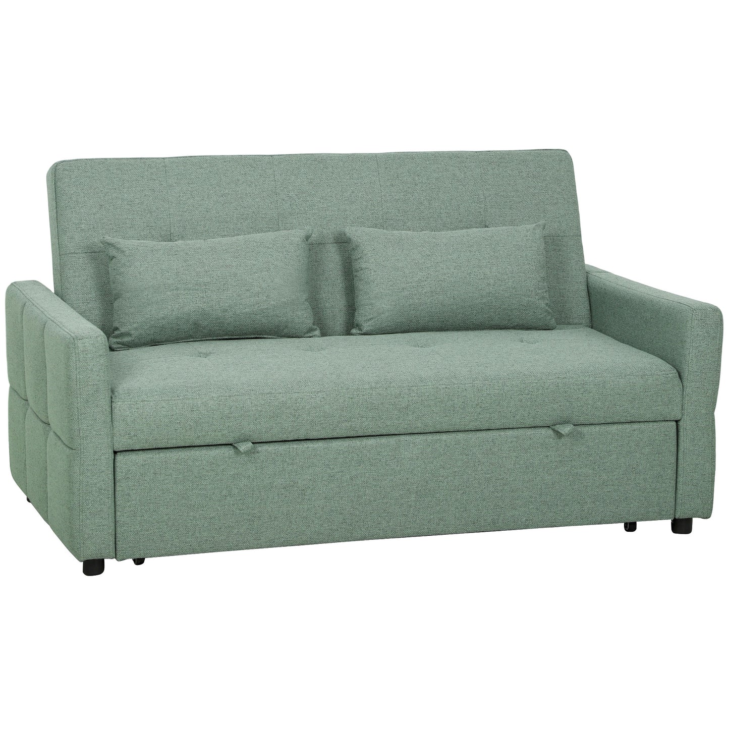 HOMCOM Three-Way 2 Seater Sofa Bed with Three-position back and Two Soft Pillows - Green
