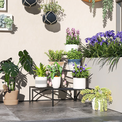 Outsunny Three-Tier Corner Metal Plants Shelves - Black