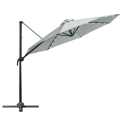 Outsunny 3(m) LED Cantilever Parasol ogrodowy z podstawą krzyżową i lampami solarnymi Szary