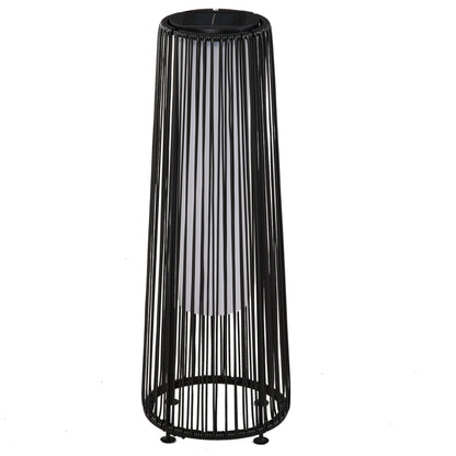 Outsunny Patio Garden Solar Powered Lights Woven Resin Wicker Lantern Auto On/Off for Porch, Yard, Lawn, Courtyard, Black