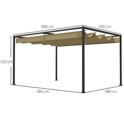 عريشة معدنية Outsunny مقاس 4 × 3 (م) مع سقف قابل للسحب، ومأوى مظلة للحديقة للأماكن الخارجية، والفناء، باللون الكاكي