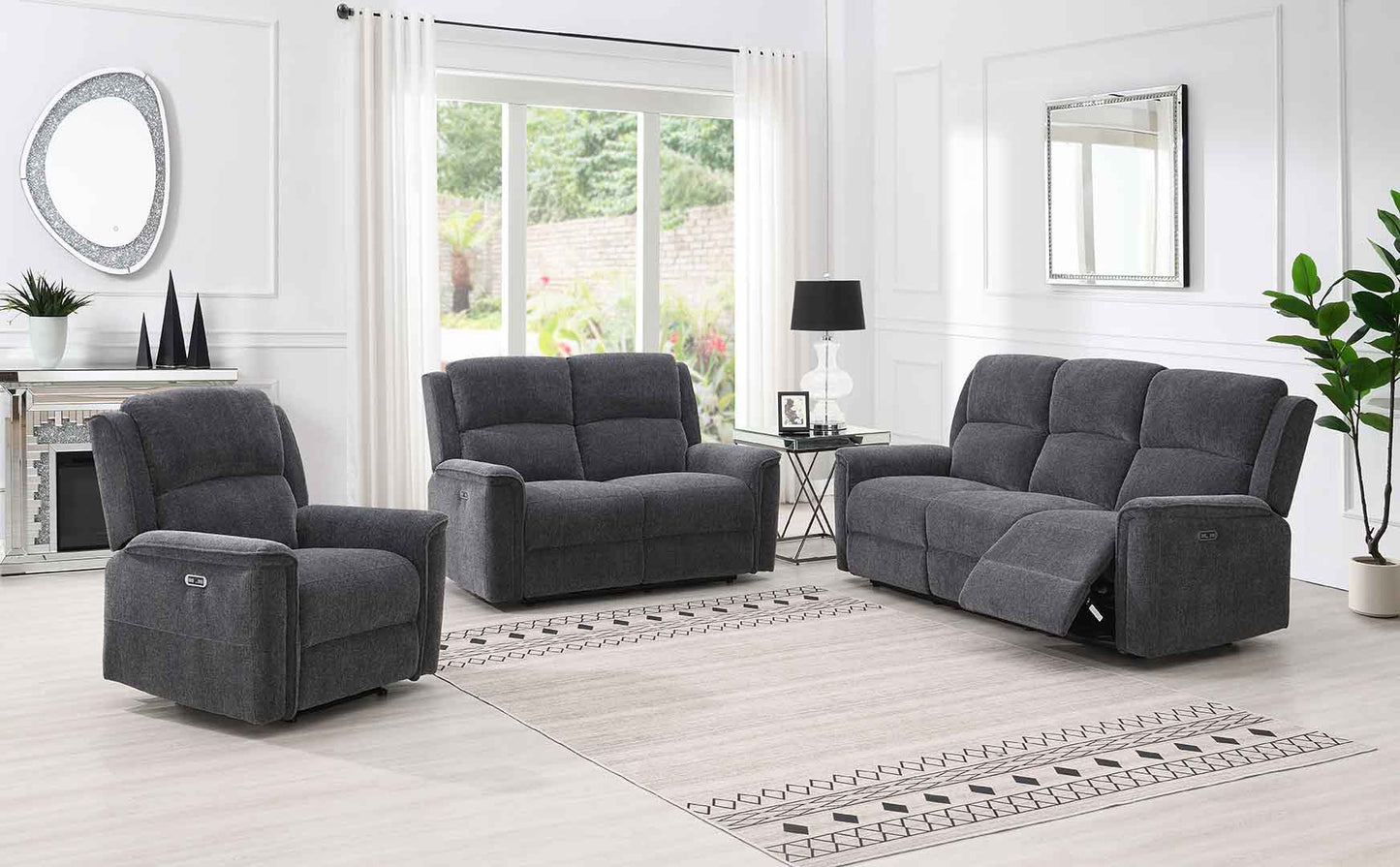 Ashmoor 3 Seater Sofa Dark Grey (Power Recliner)