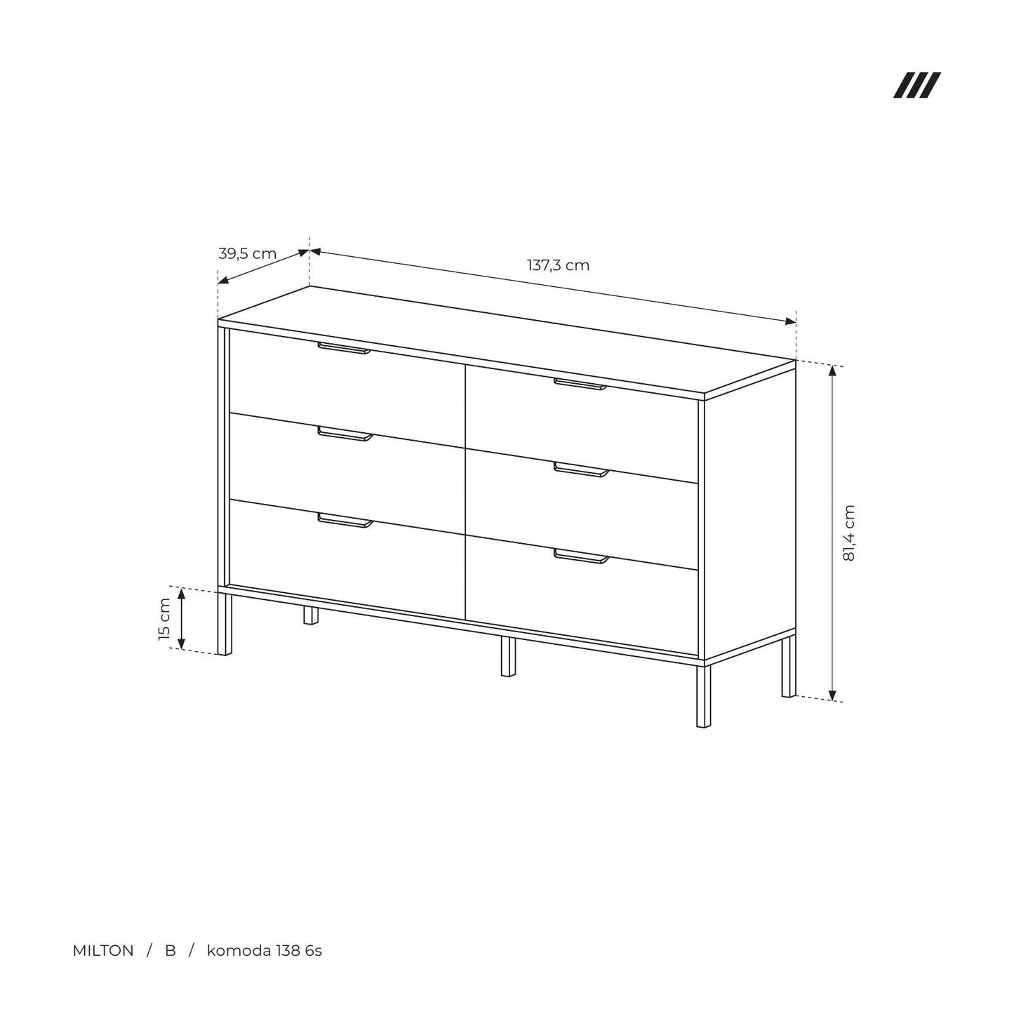 Chest od Drawers 6S MILTON Oak Chestnut & Anthracite